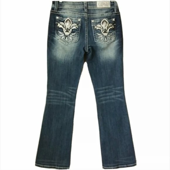 Miss Me Western Bootcut Jeans Blue Embellished Pocket Mid-Rise Easy 28 - Picture 1 of 10